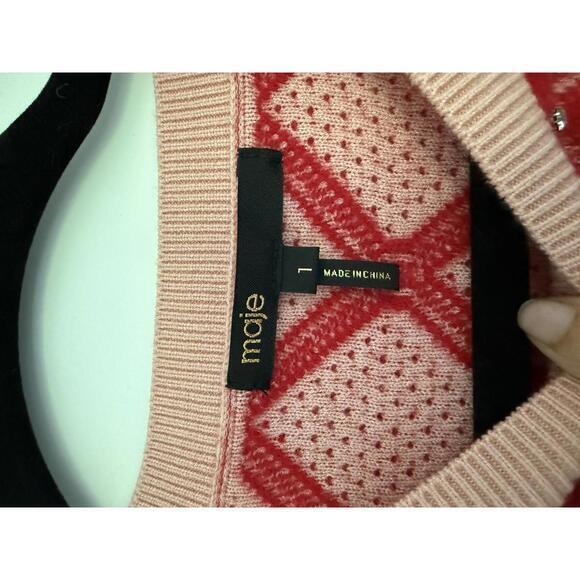 Maje Diamond Pattern Rhinestone Short-Sleeve Sweater • Red/Pink • S (NWOT)‎ - Picture 6 of 9
